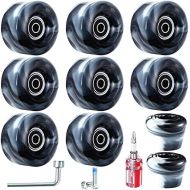 TOBWOLF 8 Pack 82A Quad Roller Skate Wheels with PU Toe Stoppers, 58mm x 32mm Outdoor/Indoor Double Row Roller Skating Wheels Replacements ABEC 9 Bearings/Bolts & Screw Driver