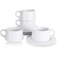 [아마존베스트]Kanwone Porcelain Stackable Cappuccino Cups with Saucers - 8 Ounce for Specialty Coffee Drinks, Cappuccino, Latte and Americano - Set of 4, Grey