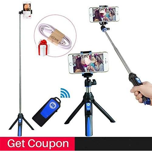  XIANYUNDIAN-HAT XIANYUNDIAN 3 in 1 MK10 Bluetooth Selfie Stick Tripod Monopod Self-Portrait for iPhone Huawei Samsung Compatible with Gopro 7/6/5 Camera Tripods (Color : Blue)