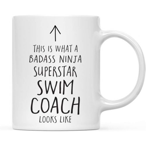  Andaz Press Funny 11oz. Ceramic Coffee Tea Mug Gift, This is What a Badass Ninja Superstar Swim Coach Looks Like, 1-Pack, Birthday Christmas Gift Ideas