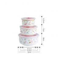 HNyyMa Ceramic fresh bowl with lid three-piece storage box lunch box instant noodle bowl cute microwave porcelain bowl lunch box,E