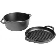 Lodge Chef Collection 6 Quart Cast Iron Double Dutch Oven. Seasoned and Ready for the Kitchen or Campfire. Cover Converts to a Grill Pan for Searing. Made from Quality Materials to