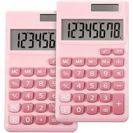 Zonon 2 Pieces Basic Standard Calculators Mini Digital Desktop Calculator with 8-Digit LCD Display, Battery Solar Power Smart Calculator Pocket Size for Home School for Kids (Pink)