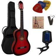 [아마존베스트]MSA 4/4 Guitar - Concert Guitar in Set - Classic - Red Shaded - Lime Wood Top - Bag - Band - Strings - 3x Picks - Tuner ET33B - C24