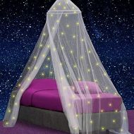 [아마존베스트]UB-STORE Canopy for Girls Bed with Pre-Glued Glow in the Dark Stars - Princess Mosquito Net Room Decor - Kids & Baby Bedroom Tent with Galaxy Lights - 1 Opening Canopy Bed & Hanging Kit Inc