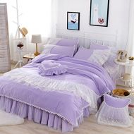 FADFAY Home Textile,Beautiful Korean Lace Bedding Sets,Luxury Girls Purple Lace Ruffle Bedding Sets,Romantic Princess Wedding Bedding Set,Girls Fairy Bedding Sets Full Size