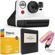 Polaroid Now i-Type Instant Camera - Black & White + Polaroid Color i-Type Film (16 Sheets) + Black Album + Neck Strap - Gift Bundle