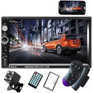 Camecho Double Din Car Radio Audio Bluetooth Touch MP5 Player USB FM Android Phone Mirror Link Entertainment Multimedia Stereo + 4 LED Mini Reversing Camera with Steering Wheel Rem