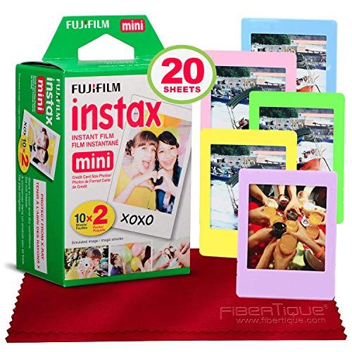 후지필름 Fujifilm Instax Mini Instant Film (20 Sheets) Instax Mini + 5 Picture Frames + FiberTique Cleaning Cloth (USA Warranty)