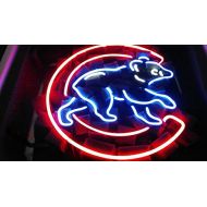 DESUNG Desung New 20x16 Chicago Sports Team Cub Logo2 Neon Sign (Multiple Sizes Available) Man Cave Sports Bar Pub Beer Glass Neon Light Lamp CX48