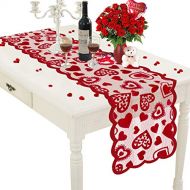 [아마존베스트]Mosoan Valentines Day Table Runner - Red, 13 x 72Inch - Lace Table Runner for Wedding Party, Valentines Decorations - Home Heart Table Runner