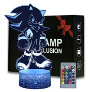 [아마존베스트]Magiclux 3D Illusion Sonic The Hedgehog Night Light, Anime Table Lamp with Remote Control Kids Bedroom Decoration, Creative Lighting for Kids and Sonic The Hedgehog Fans (Shadow)