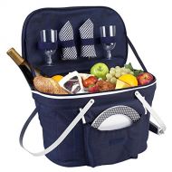 Picnic at Ascot Collapsible Insulated Picnic Basket Equipped with Service For 2 - Navy
