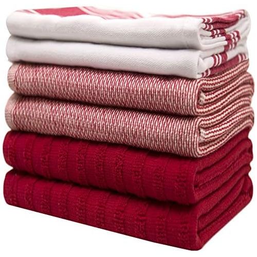  [아마존베스트]Bumble Towels Premium Kitchen Towels (20”x 28”, 6 Pack)  Large Cotton Kitchen Hand Towels  Vintage Striped Flat & Terry Towel  Highly Absorbent Tea Towels Set with Hanging Loop  Aqua