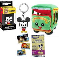 Funko Main Street Mickey Mouse Pocket Pop! Figure Hanger Keychain Bundled with Trolley Disney Parks Wishables Plush & Theme Park Anniversary Cards 3 Items