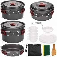 HAHFKJ 4-5 Persons Outdoor Cookware Sets Camping Tableware Aluminum Pan Pans Plates Bowls Cooking Set for Travel Picnic Hiking