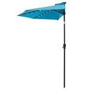FLAME&SHADE 9 LED Half Outdoor Patio Market Umbrella with Solar Lights and Tilt for Outside Deck Terrace or Balcony Shade, Aqua Blue