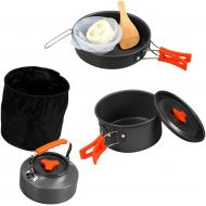 PRETYZOOM 1 Set Camping Cookware Portable Cooking Pan Pot Picnic Fork Spoon Kit Kettle Bowl Shovel with Storage Bag for Backpacking Outdoor Camping Hiking
