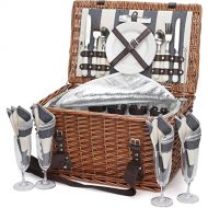 HappyPicnic Willow Picnic Basket Set for 4 Persons, Wicker Picnic Hamper with Insulated Cooler and Cutlery Service, Perfect in Picnicking and Camping, Best Choice for Christmas, Bi