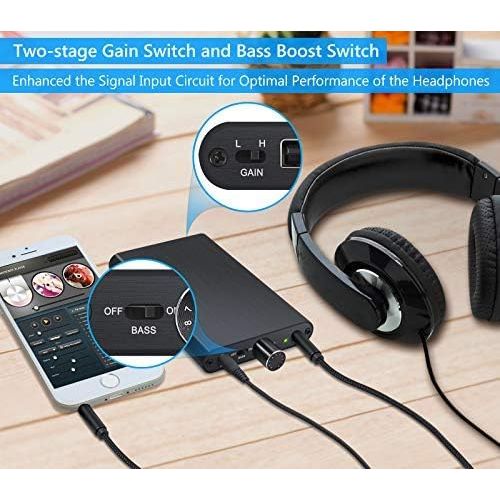 [아마존베스트]ESynic 16-300Ω HiFi Headphone Amplifier with Integrated Power Bank Volume Adjustable 3.5 mm Headphone Amplifier with 3000 mAh Battery with USB Gain Switch 1.2 m Cable