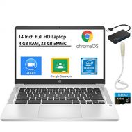 HP 14 Chromebook, FHD IPS Laptop, Intel Celeron N4000, 4GB Memory 32GB eMMC, Webcam, Chrome OS, Natural Silver, Bundled with TSBEAU USB LED Light & 4-Port USB 3.0 Hub & 128GB Micro