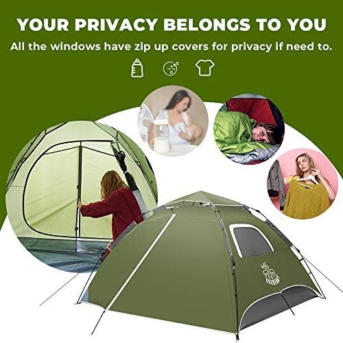  DEERFAMY 3 4 Person Easy Camping Tent Waterproof Windproof Double Layer Removable Automatic Setup Quick Instant Tent Camp Family Tent for Outdoor Backyard for Adults Novice