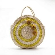 NOMIMAS Summer Yellow Striped Beach Bag Round Big Circular Straw Totes Tassels Pompoms Women Natural Handbag