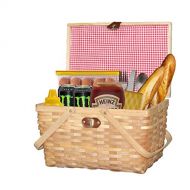 Vintiquewise QI003624 with Lid and Movable Handles Gingham Lined Woodchip Picnic Basket, Natural