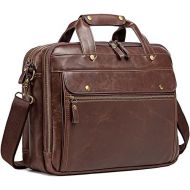 [아마존베스트]Bosidu Leather Briefcase for Men ComputerBag Laptop Bag Waterproof Retro Business Travel Messenger Bag For Men Large 15.6 Inch,Perfect Fathers Day Gifts for Dad/Gifts For Husband (Brown)