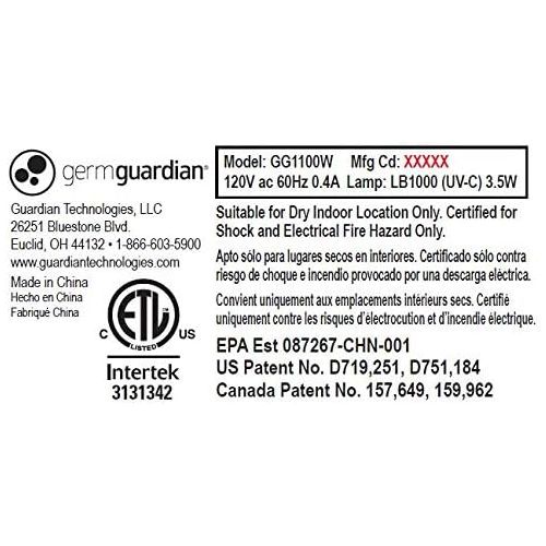  Visit the Guardian Technologies Store GermGuardian GG1100W Elite Pluggable UVC Air Sanitizer and Deodorizer, Kills Germs, Freshens Air and Reduces Odors from Pets, Smoke, Mold, Cooking and Laundry, Germ Guardian Air Pu