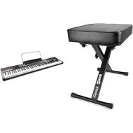 RockJam 88-Key Beginner Digital Piano with Full-Size Semi-Weighted Keys, Power Supply, Simply Piano App Content & Key Note Stickers, Black & KB100 Adjustable Padded Keyboard Bench, X-Style, Black