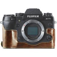 First2savvv XJPT-XT1-D10 dark Brown Leather Half Camera Case Bag Cover base for Fujifilm XT1.X-T1