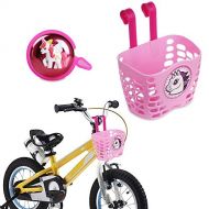 MINI-FACTORY Kids Bike Basket and Bell 2pcs Play Set for Kid Girls, Cute Cartoon Unicorn Pattern Bicycle Handlebar Basket Plus Safe Cycling Ring Horn (Basket + Glitter Ring Horn)