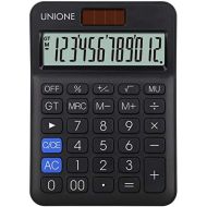 UNIONE Black Calculator with a Bright LCD, Dual Power Handheld Desktop. Color. Business, Office, High School