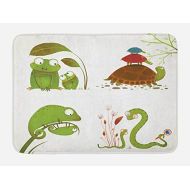 Ambesonne Reptile Bath Mat, Reptile Family Colorful Baby Snake Frog Ninja Turtles Love Mother Family Theme, Plush Bathroom Decor Mat with Non Slip Backing, 29.5 X 17.5, Green Brown