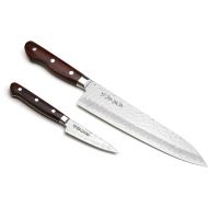 Yoshihiro VG-10 16 Layer Hammered Damascus Stainless Steel Gyuto 8.25 (210mm) Japanese Chefs Knife & Paring Utility Knife 3.2 (80mm) SET