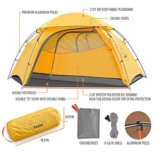  KAZOO Waterproof Backpacking Tent Ultralight 2 Person Lightweight Camping Tents 2 People Hiking Tents Aluminum Frame Double Layer