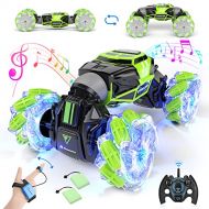 Powerextra [Ultra-Durable] Remote Control Car, with [Light & Music] for Boys Gesture Sensing RC Stunt Car, Double Sided Rotating Off Road Vehicle 360° Flips with 2 Batteries, Boys