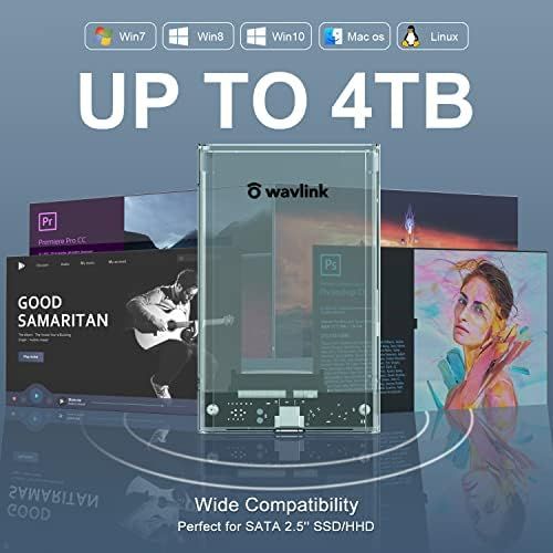  WAVLINK 2.5 Hard Drive Enclosure, USB C 3.1 Gen 2 to SATA External Hard Disk Case Clear for 9.5/7mm HDD SSD w/UASP 6Gbps 4TB Tool Free for WD Seagate Toshiba Samsung Hitachi PS4 Xb