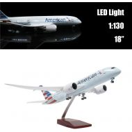24-Hours 18” Collection Model Airplane Statue Scale 1 130 Airplane Model American Airlines Boeing 787 with LED Light(Touch or Sound Control) for Decoration or Gift