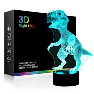 [아마존베스트]Dinosaur 3D Night Light Touch Activated Desk Lamp, Ticent 7 Colors 3D Optical Illusion Lights with Acrylic Flat, ABS Base & USB Charger for Christmas Kids Gifts