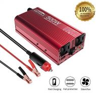 EBTOOLS Red 500W Power 500W/1000W Inverter 12V DC to 110V Car Converter with 2 AC Outlets and 2.1A USB Ports for Laptop,Smartphone,Household Appliances in case Emergency, Storm and