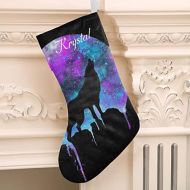 XOZOTY Wolf Galaxy Customized Name Christmas Stocking for Xmas Tree Fireplace Hanging and Party Decor 17.52 x 7.87 Inch