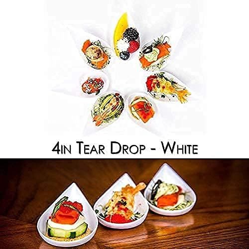  [아마존베스트]DLux 100 4-in Tear Drop Mini Appetizer Plates with Forks, White Plastic Spoons - Desserts and Appetizers Dishes Serving Plate - Asian Spoon Set, Small Catering Dessert Tasting Cups