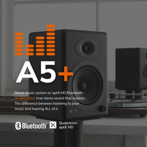  Audioengine A5+ (Plus) Bluetooth Speaker, Desktop Speaker with aptX HD Bluetooth, 150 Watt Shelf Speaker, AUX Audio, USB, RCA, 24 Bit DAC (Black)