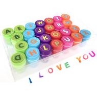 [아마존베스트]26 Pieces Alphabet Fun Stamps for Kids,Alled Self-Ink Washable Stampers Set for Children Party Favor,School Prizes,Birthday Gift,Learn Props
