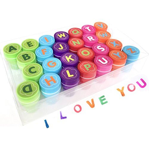  [아마존베스트]26 Pieces Alphabet Fun Stamps for Kids,Alled Self-Ink Washable Stampers Set for Children Party Favor,School Prizes,Birthday Gift,Learn Props