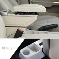 Maite Car Armrest Box Cover Center Console Armrest Box Oversized Storage Space Built-in LED Light, Removable Ashtray with Water Cup Holder for Skoda Fabia 2008-2014 Beige