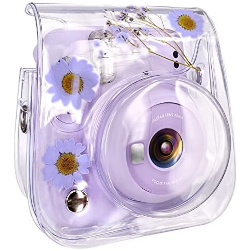  Elvam Camera Case Bag Purse Compatible with Fujifilm Mini 11 / Mini 9 / Mini 8/8+ Instant Camera with Detachable Adjustable Strap - Purple Flower