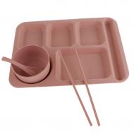 Fenteer Plastic Rectangular Divided Dinner Tray - 5 Sections - with Spoon, Bowl and Chopsticks for Convenient Use - Pink